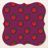 かわいい赤いちご柄ビーガン ペーパーコースター (正面)