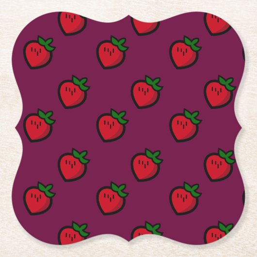 かわいい赤いちご柄ビーガン ペーパーコースター (正面)