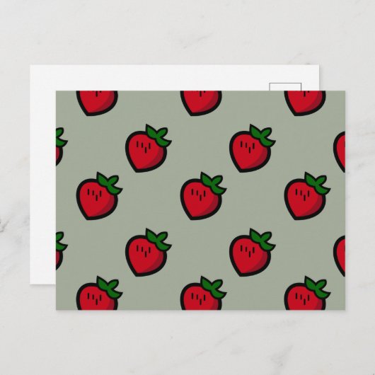 かわいい赤いちご柄ビーガン ポストカード (正面/裏面)