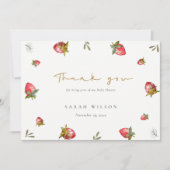 かわいい赤いちご葉植物性ベビーシャワー サンキューカード (正面)