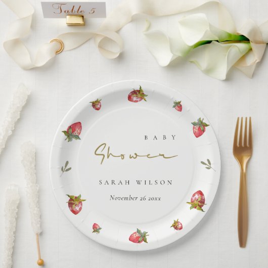 かわいい赤いちご葉植物性ベビーシャワー ペーパープレート (ウェディング)