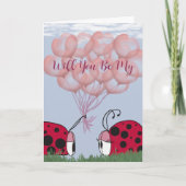 かわいい赤いぼつぼつとピンクの風船の花束を持つかわいいハチドリ シーズンカード (正面)