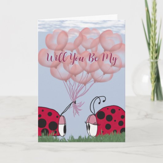 かわいい赤いぼつぼつとピンクの風船の花束を持つかわいいハチドリ シーズンカード (正面)