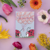 かわいい赤いぼつぼつとピンクの風船の花束を持つかわいいハチドリ シーズンカード