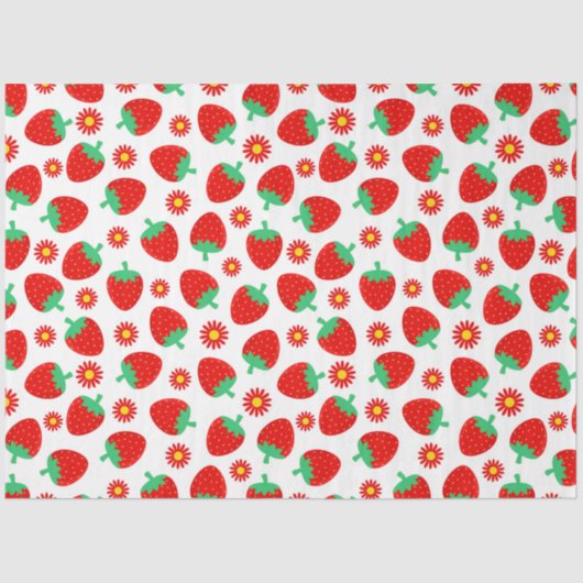 かわいい赤いイチゴと花（白） 薄葉紙 (正面)