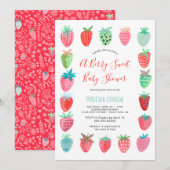 かわいい赤いイチゴのベイビーシャワーの予算招待状 招待状 (正面/裏面)