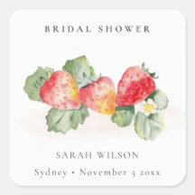 かわいい赤いイチゴの葉のウェディングシャワーの招待状