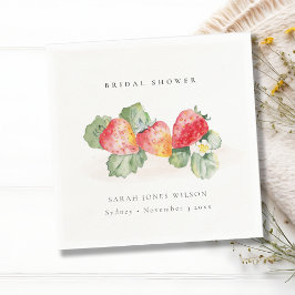 かわいい赤いイチゴの葉のウェディングシャワーデザイン スタンダードカクテルナプキン