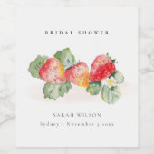 かわいい赤いイチゴの葉のウェディングシャワーデザイン ワインラベル (シングルラベル)