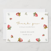 かわいい赤いイチゴの葉のボタニカル ブライダル シャワー サンキューカード (正面)