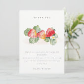 かわいい赤いイチゴの葉 ブライダルシャワー サンキューカード (スタンド正面)