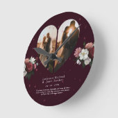 かわいい赤いカスタムハートの形カップルの写真の贈り物 ラウンド壁時計 (傾斜)