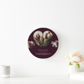 かわいい赤いカスタムハートの形カップルの写真の贈り物 ラウンド壁時計 (ホーム)