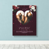 かわいい赤いカスタムハートの形カップルの写真ギフト キャンバスプリント (インサイチュ (ウッドフロア))