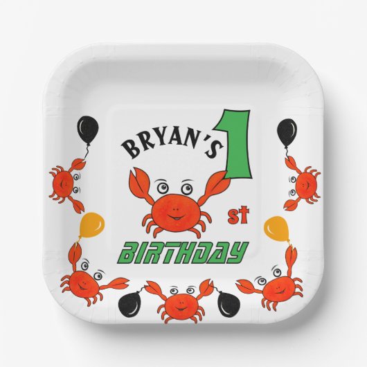 かわいい赤いカニ ペーパープレート (正面)