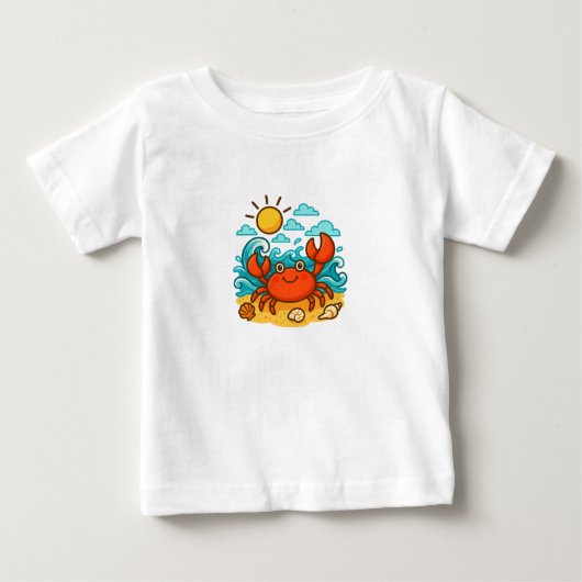 かわいい赤いカニ 夏 ビーチ ベビーTシャツ (正面)