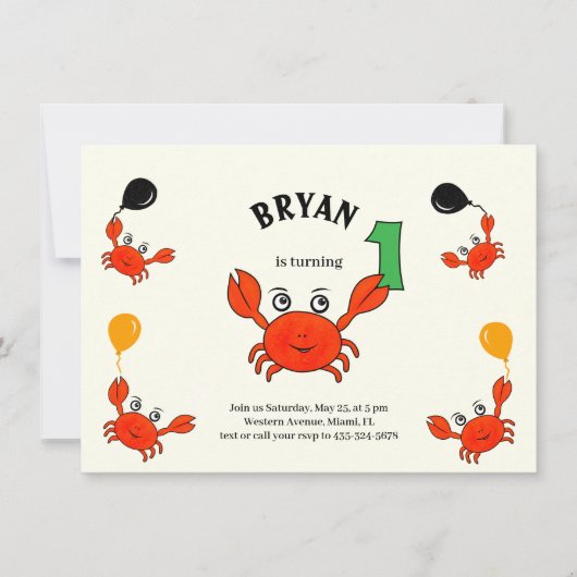 かわいい赤いカニ 招待状 (正面)