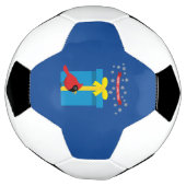 かわいい赤いカーディナルと青いプレゼント サッカーボール (回転)