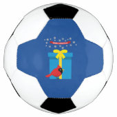 かわいい赤いカーディナルと青いプレゼント サッカーボール (正面)