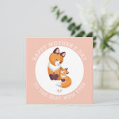 かわいい赤いキツネとベビーピンクの桃の母の日 シーズンカード (スタンド正面)