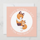 かわいい赤いキツネとベビーピンクの桃の母の日 シーズンカード (正面)
