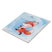 かわいい赤いキツネと傘 タイル (側面)