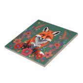 かわいい赤いキツネと花 タイル (側面)