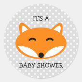 かわいい赤いキツネの赤ちゃんシャワーシールと水玉模様 ラウンドシール (正面)