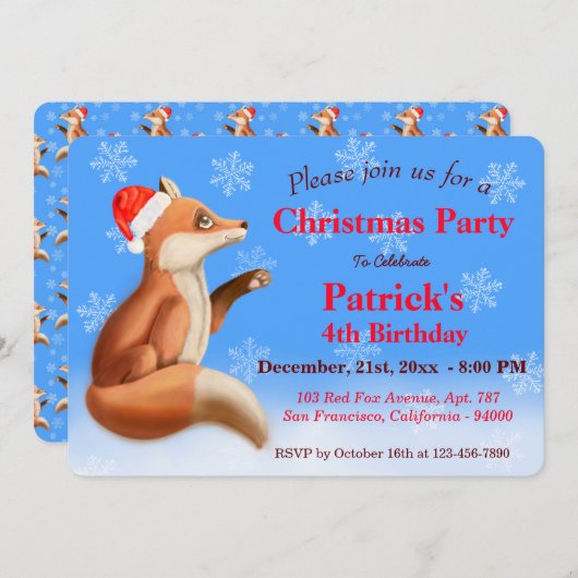 かわいい赤いキツネ冬のクリスマスパーティー シーズンカード (正面/裏面)