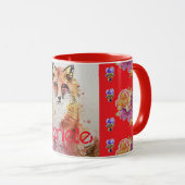 かわいい赤いキツネ動物のバラフローラ水彩 マグカップ (正面右)