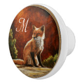 かわいい赤いキツネ太陽の下に座って セラミックノブ (右)