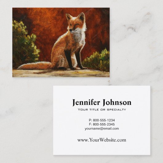かわいい赤いキツネ太陽の下に座って 名刺 (正面/裏面)
