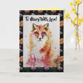 かわいい赤いキツネ女性名ラブウォーターカラーカード カード (黄色い花)