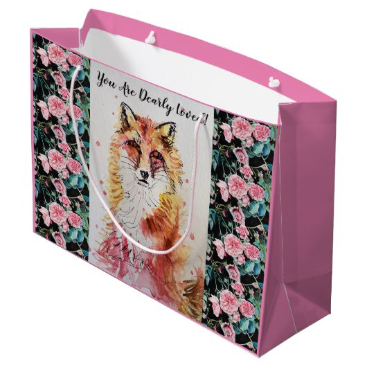 かわいい赤いキツネ&バラが大好きな抱き枕 ラージペーパーバッグ (裏面アングル)