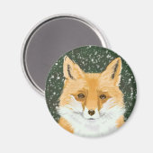 かわいい赤いキツネ、雪の中。  マグネット (正面/裏面)