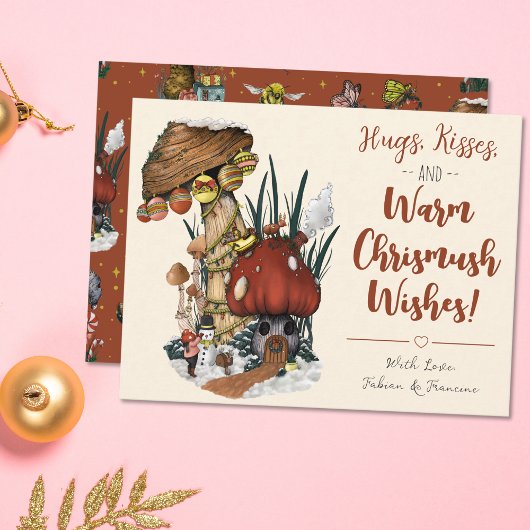 かわいい赤いキノコの家のクリスマスカード シーズンカード