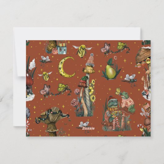 かわいい赤いキノコの家のクリスマスカード シーズンカード (裏面)