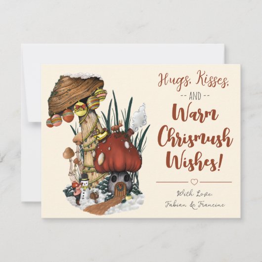 かわいい赤いキノコの家のクリスマスカード シーズンカード (正面)