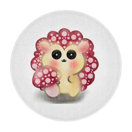 かわいい赤いキノコハリネズミのデザイン カッティングボード (正面)