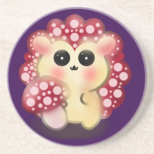 かわいい赤いキノコハリネズミのデザイン コースター (正面)