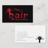 かわいい赤いキラキラ猫のヘアロゴ 名刺 (正面/裏面)