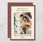 かわいい赤いギンガムプレイドカスタム写真クリスマス シーズンカード (正面/裏面)
