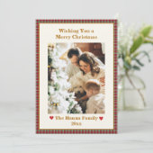 かわいい赤いギンガムプレイドカスタム写真クリスマス シーズンカード (スタンド正面)