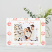 かわいい赤いギンガムプレイドカスタム写真クリスマス シーズンカード (スタンド正面)
