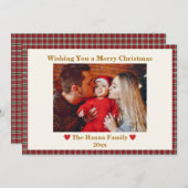 かわいい赤いギンガムプレイドカスタム写真クリスマス シーズンカード (正面/裏面)