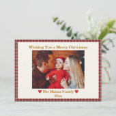 かわいい赤いギンガムプレイドカスタム写真クリスマス シーズンカード (スタンド正面)