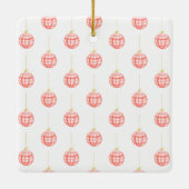 かわいい赤いギンガムプレイドカスタム写真クリスマス セラミックオーナメント (裏面)