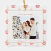 かわいい赤いギンガムプレイドカスタム写真クリスマス セラミックオーナメント (正面)