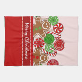 かわいい赤いクリスマスのジンジャーブレッド キッチンタオル (横)