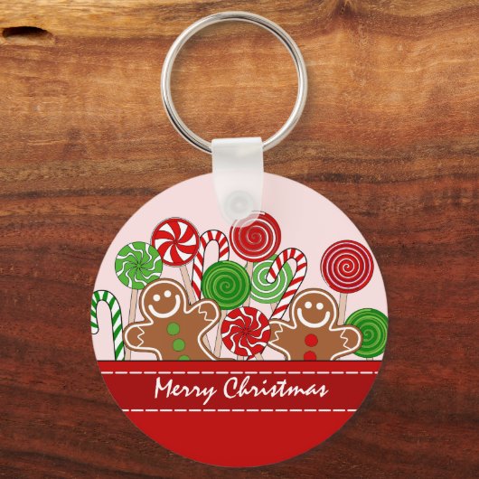 かわいい赤いクリスマスのジンジャーブレッド キーホルダー (正面)